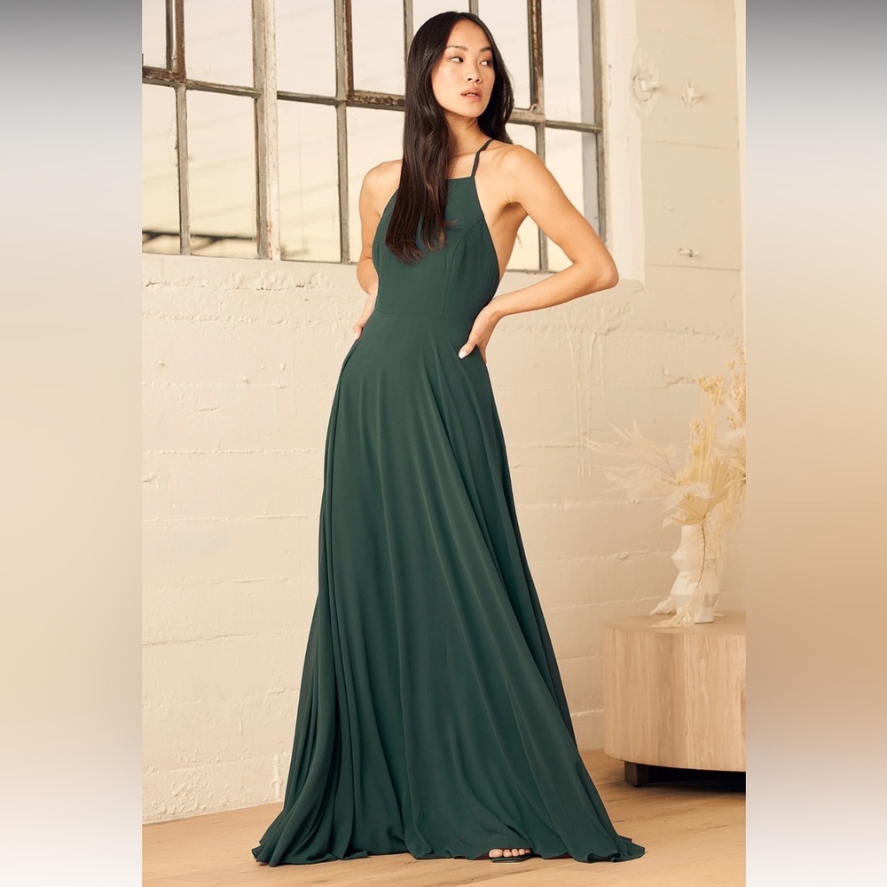 SOLD Lulus Mythical Kind of Love Dark Green Maxi Dress Size Small - Picture 1 of 6